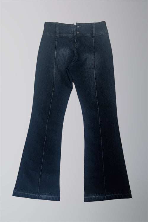 AURA DENIM RE WORK DARK BLUE LOW SCOOP WAISTED FLARE JEAN W28 L41