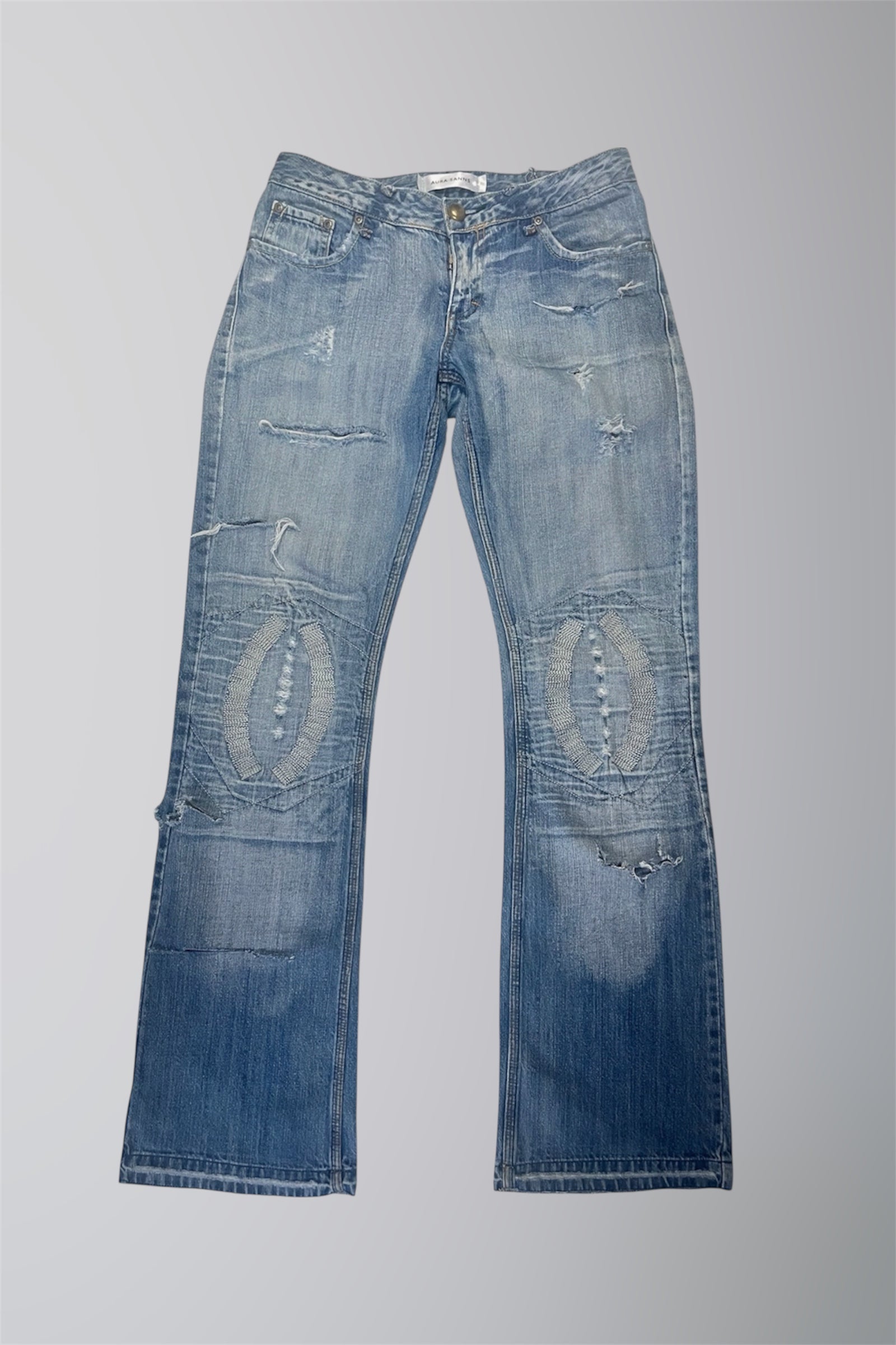AURA DENIM RE WORK LOW WAISTED PATCH FLARE JEAN W28 L41