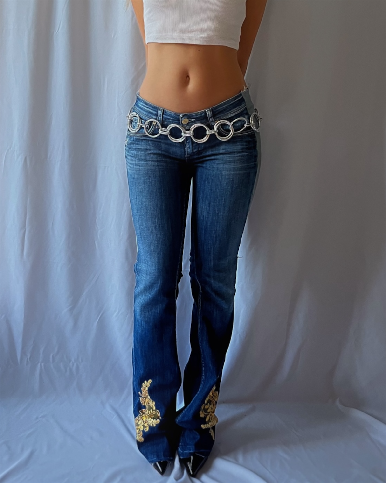 GOLDEN AURA LOW WAISTED LONG FLARE JEAN W30 L42