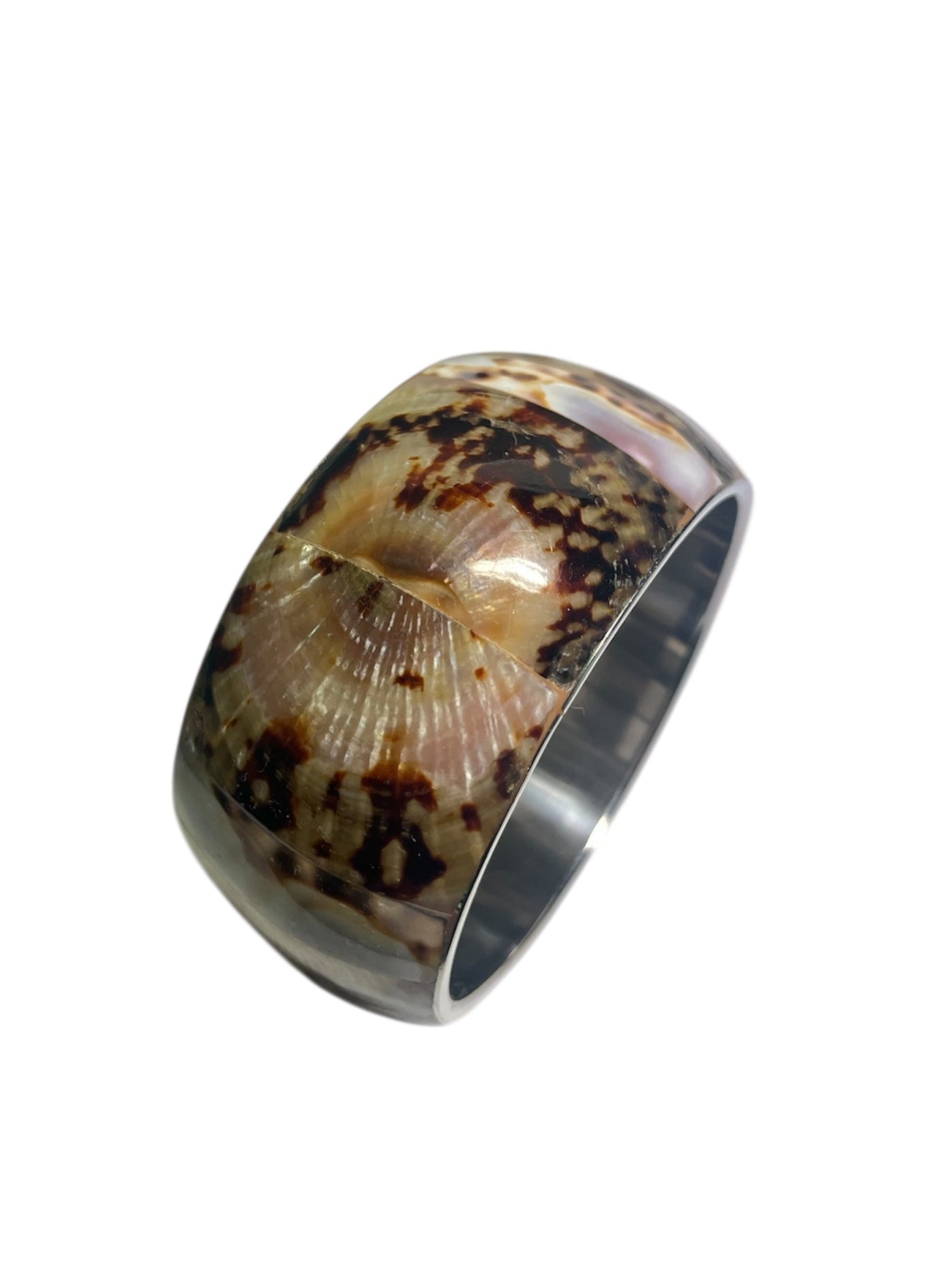 VINTAGE MIXED SHELL SILVER BANGLE