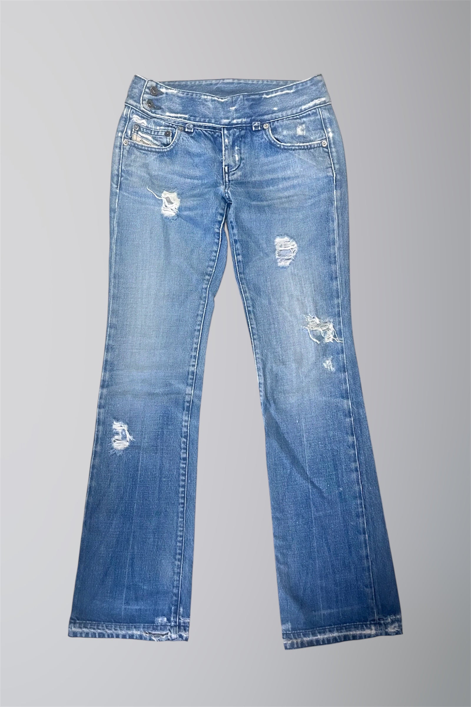 AURA DENIM RE WORK LOW WAISTED BELT FLARE JEAN W26 L40