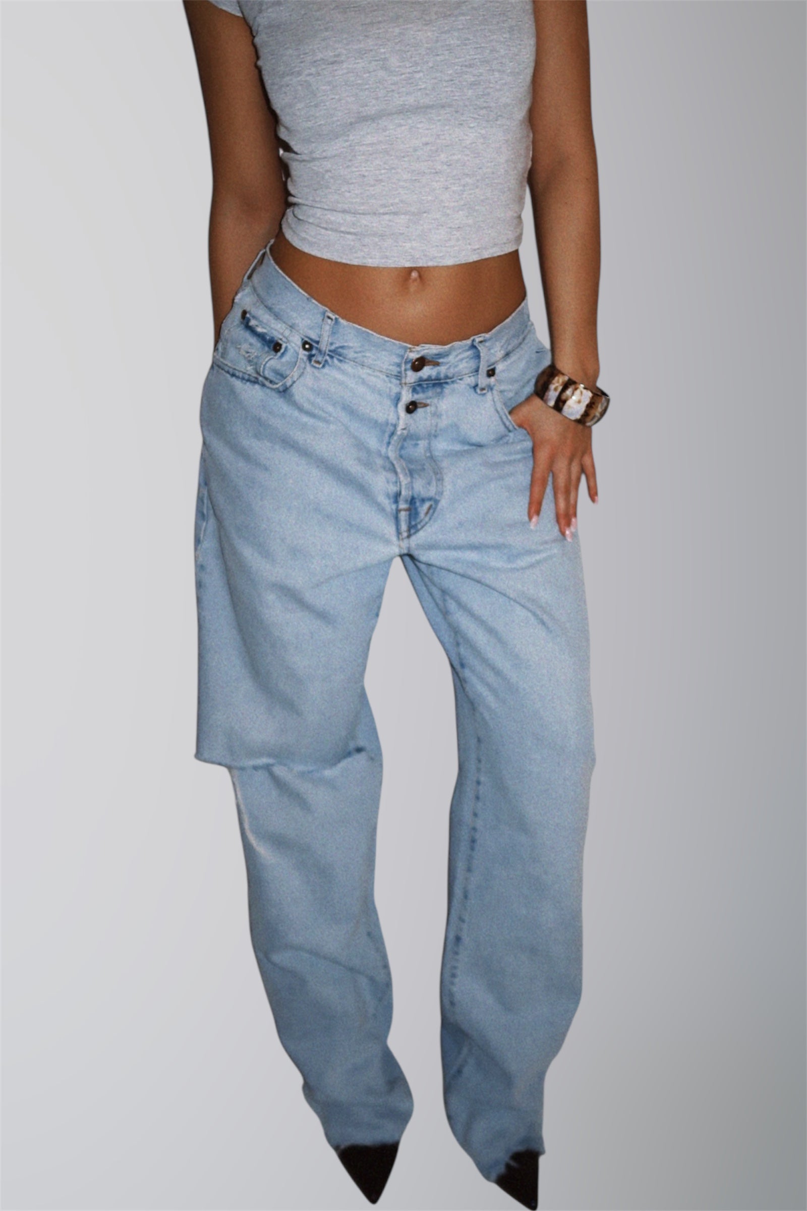 AURA DENIM RE WORK LOW WAISTED OVERSIZED STRAIGHT LEG JEAN W28 L42